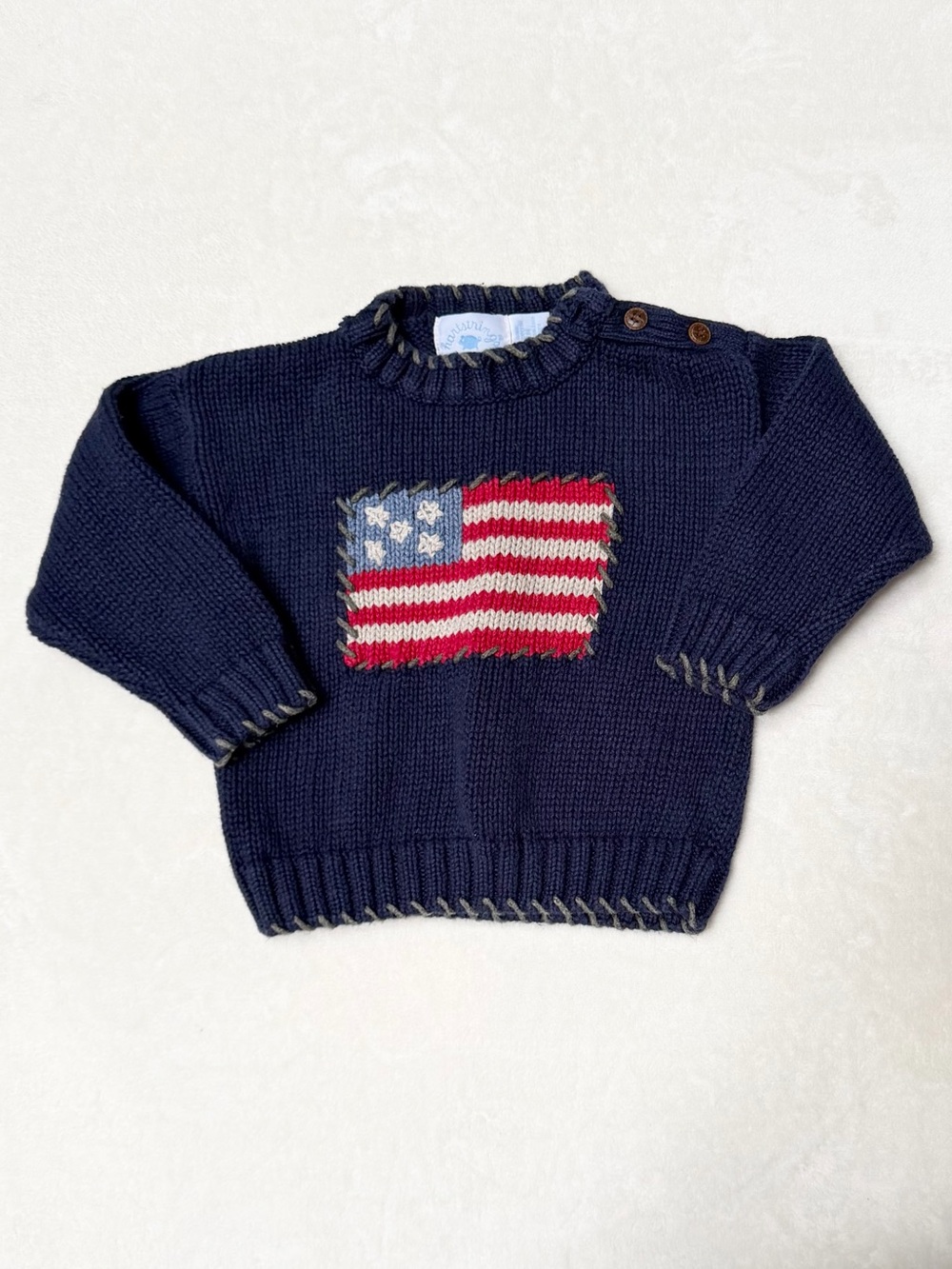 Hartstrings Baby 24M Navy American Flag Knit Sweater Patriotic
